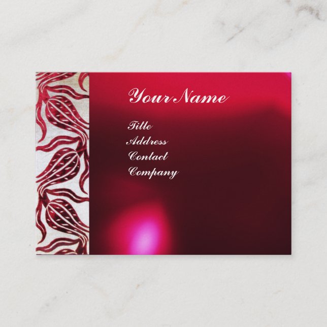 Tarjeta De Visita ROJO VELVET DAMASK TULIP MONOGRAM Borgoña Blanco (Anverso)