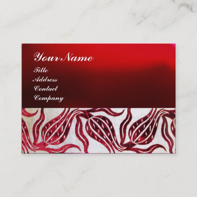 Tarjeta De Visita ROJO VELVET DAMASK TULIP MONOGRAM Borgoña Blanco (Anverso)