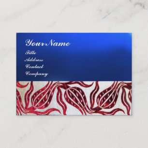 Tarjeta De Visita ROJO VELVET DAMASK TULIPS MONOGRAM Azul borgoña