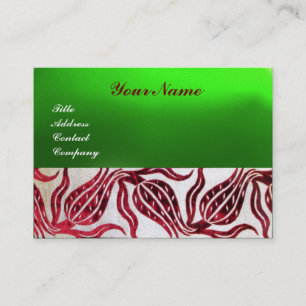 Tarjeta De Visita ROJO VELVET DAMASK TULIPS MONOGRAM Borgoña Verde