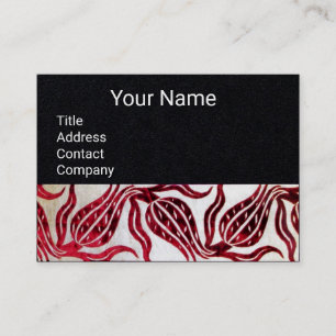 Tarjeta De Visita ROJO VELVET DAMASK TULIPS MONOGRAM Papel negro