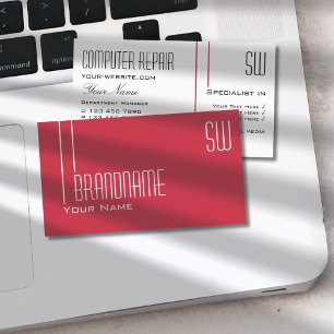 Tarjeta De Visita Rojo y Blanco moderno con Iniciales Profesionales