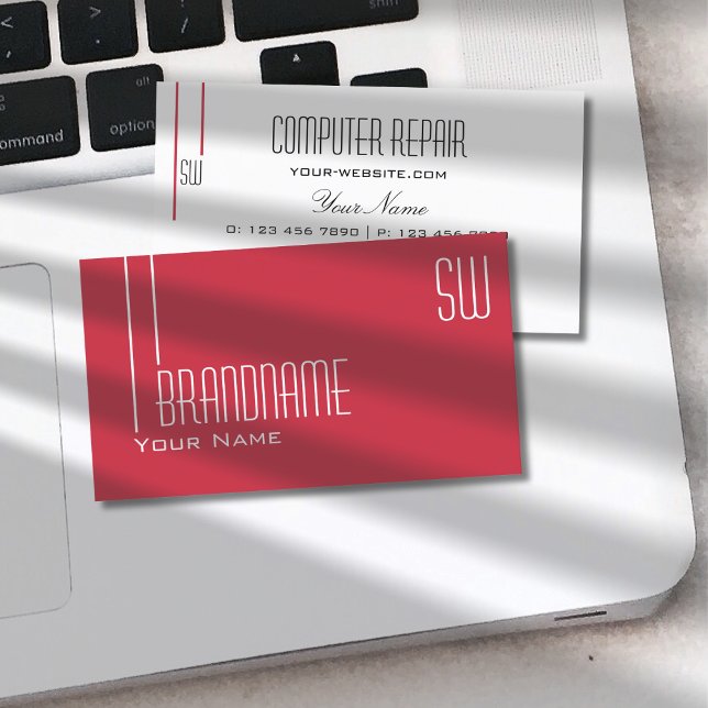 Tarjeta De Visita Rojo y blanco persa con profesional monogramo (Subido por el creador)