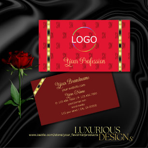 Tarjeta De Visita Rojo y Borgoña con bandas de oro y logotipo modern