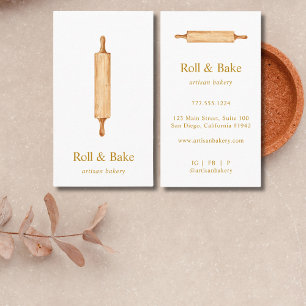 Tarjeta De Visita Rolling Pin Bakery Chef Caterer Gold Script