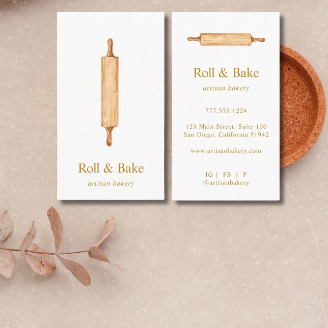 Tarjeta De Visita Rolling Pin Bakery Chef Caterer Gold Script (Subido por el creador)