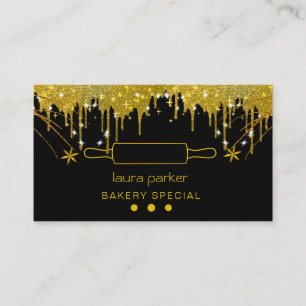 Tarjeta De Visita Rolling Pin Bakery Pastry Catering Drin Gold