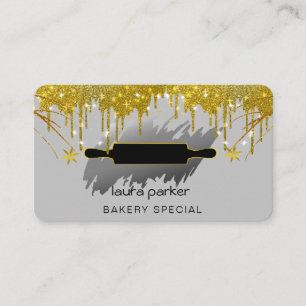 Tarjeta De Visita Rolling Pin Bakery Pastry Catering Drin Gold