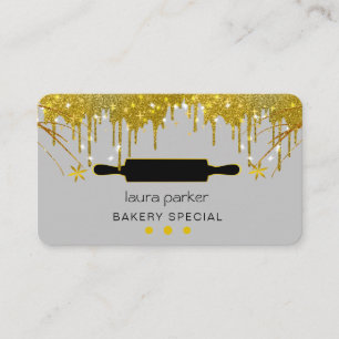 Tarjeta De Visita Rolling Pin Bakery Pastry Catering Drin Gold