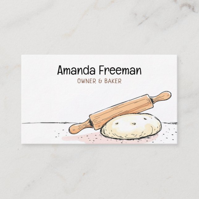 Tarjeta De Visita Rolling Pin y Dough Sketch Baking (Anverso)