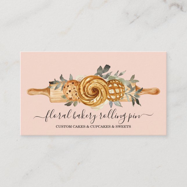Tarjeta De Visita Rollo de Panadería Galletas Panes Rosa Rubor (Anverso)
