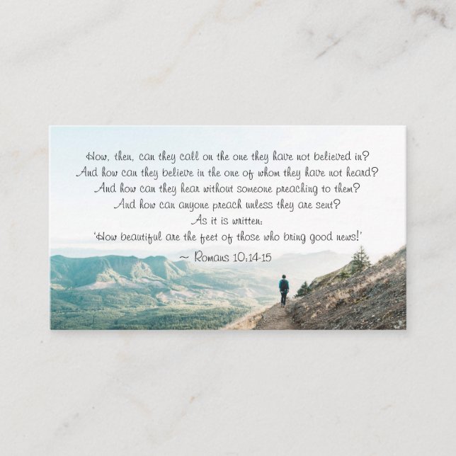 Tarjeta De Visita Romanos 10:14-15 ¿Cómo le llamarán? (Anverso)