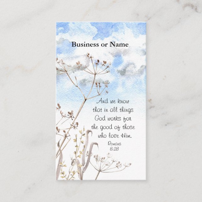 Tarjeta De Visita Romanos 8:28 Todas las cosas que Dios trabaja para (Anverso)