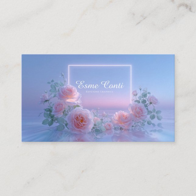 Tarjeta De Visita Romantic Blush Rose Floral Water Reflection (Anverso)