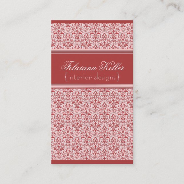 Tarjeta de visita Romantic Damask, rojo (Anverso)