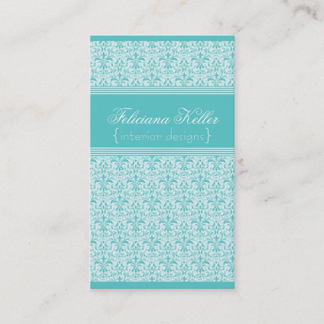 Tarjeta de visita Romantic Damask, Turquesa (Anverso)