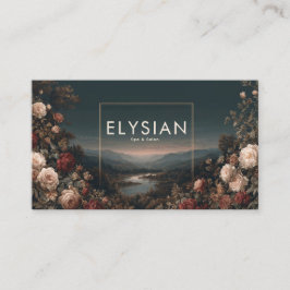 Tarjeta De Visita Romantic Rose Floral and Misty Mountain Landscape