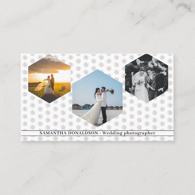 Tarjeta De Visita Romantic Three Photos Wedding Photography  (Anverso)