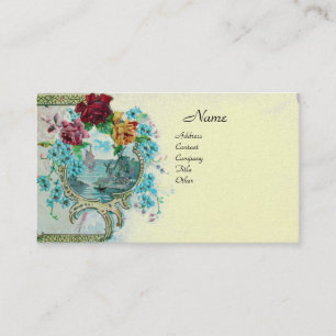 Tarjeta De Visita ROMÁNTICA Flores Antiguas Rosas, Perla Crema Flora