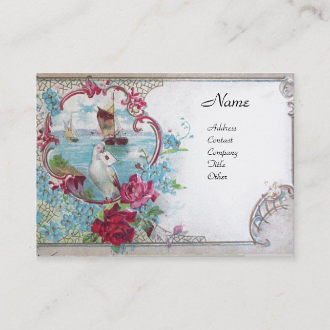 Tarjeta De Visita ROMÁNTICA/ROSAS,FLORES AZULES BLANCO DOVE Floral (Anverso)