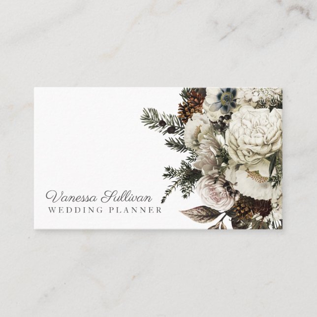 Tarjeta De Visita Romántico Bouquet floral invernal (Anverso)