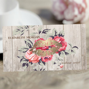 Tarjeta De Visita Romántico Profesional Floral, Labios, Textura de M