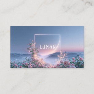 Tarjeta De Visita Romántico Rosa Floral y Crepúsculo de Montaña