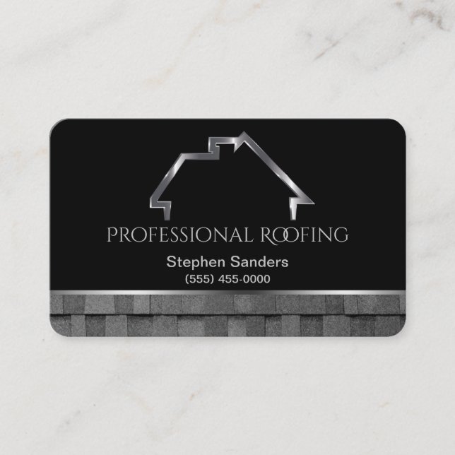 Tarjeta De Visita Roofado de lujo Shingles Construcción Plata Negro (Anverso)
