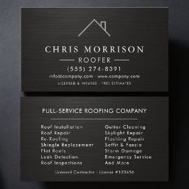 Tarjeta De Visita  Roofer Black Silver Metallic Roofing Company