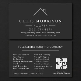 Tarjeta De Visita Roofer Black Silver QR Code Roofing Company