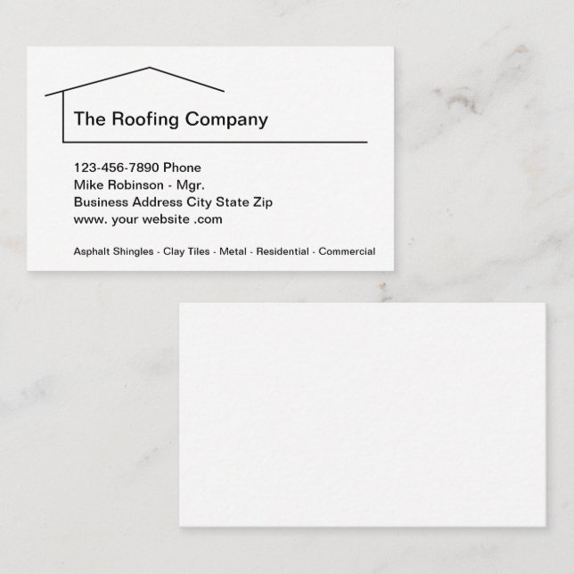 Tarjeta De Visita Roofer profesional de servicios de techo (Anverso / Reverso)