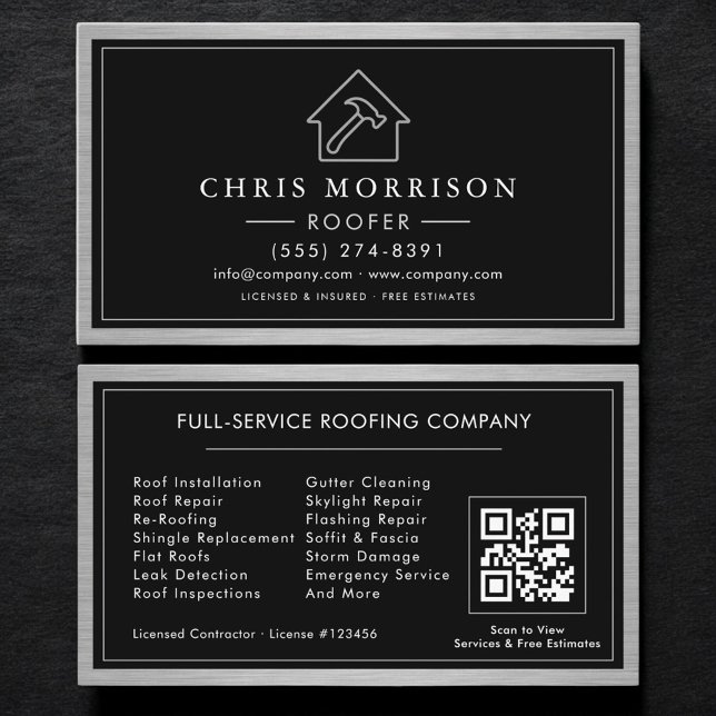 Tarjeta De Visita Roofer Roofing Service QR Code Contractor (Subido por el creador)