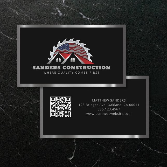 Tarjeta De Visita Roofing Construcción Bandera Americana Código QR (Subido por el creador)