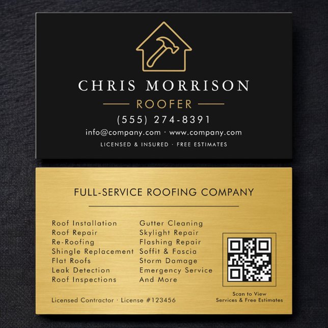 Tarjeta De Visita Roofing Professional Black Gold QR Code (Subido por el creador)