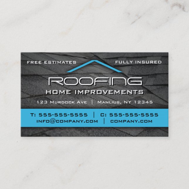 Tarjeta De Visita Roofing Professional Business Card Blue (Anverso)