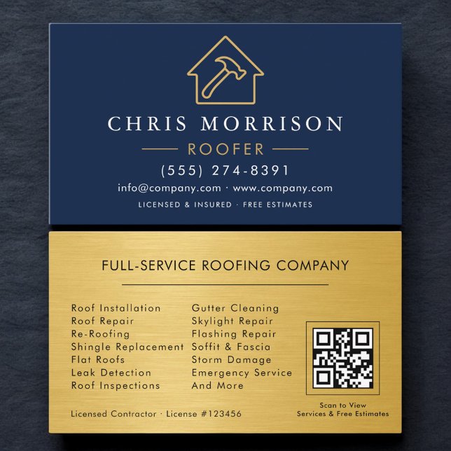 Tarjeta De Visita Roofing Professional Navy Blue QR Code (Subido por el creador)