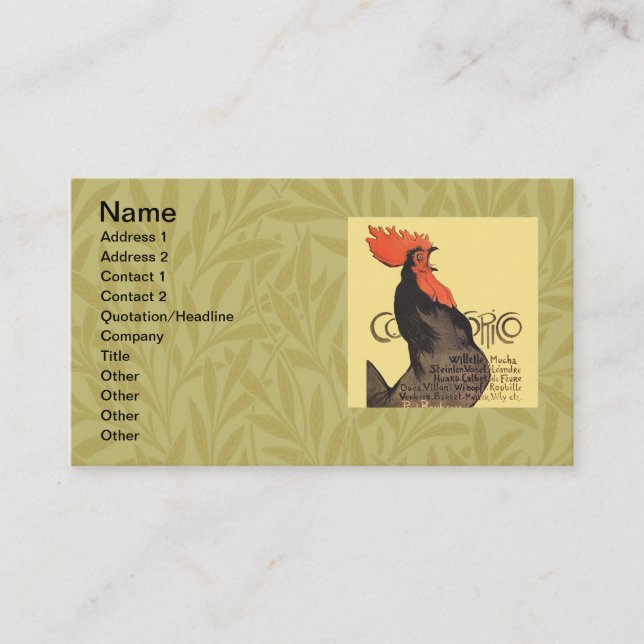 Tarjeta De Visita Rooster Steinlen Cocorico Arte francés (Anverso)