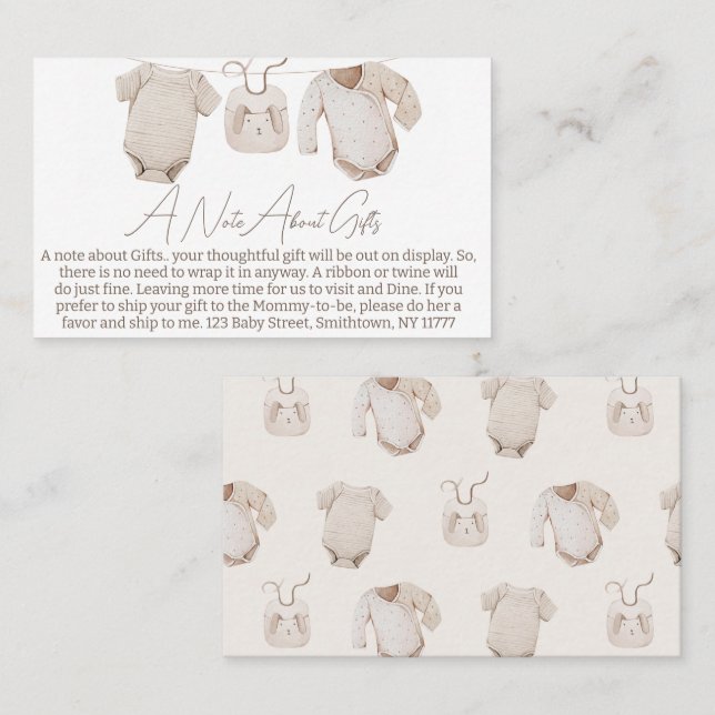 Tarjeta De Visita Ropa bebe bebe bebe Beige Nota de regalo de Baby S (Anverso / Reverso)