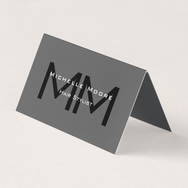 Tarjeta De Visita Ropa de dos caras monogramada gris negro de tamaño (Anverso)
