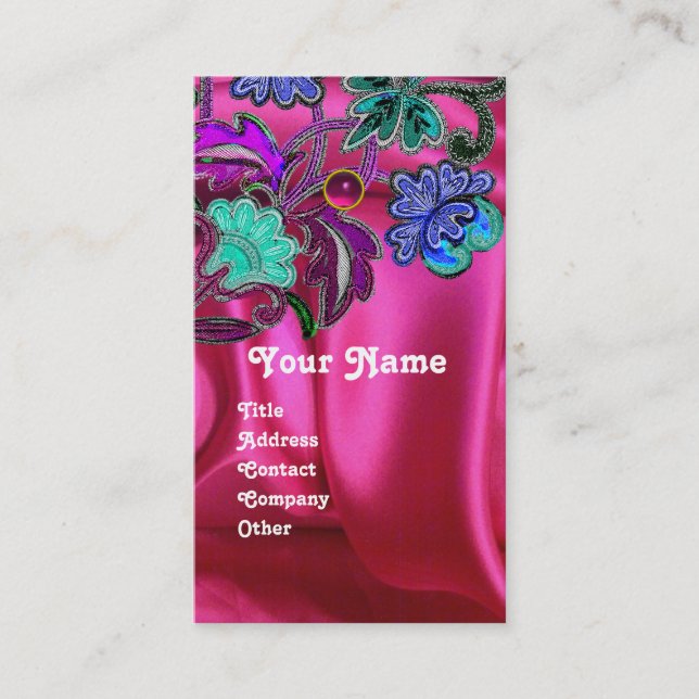 TARJETA DE VISITA ROPA DE LACE DE FLORES ROSA FUCHSIA ROPA DE SEDA,  (Anverso)