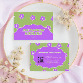 Tarjeta De Visita Ropa hecha a mano de flores verde púrpura y 2K