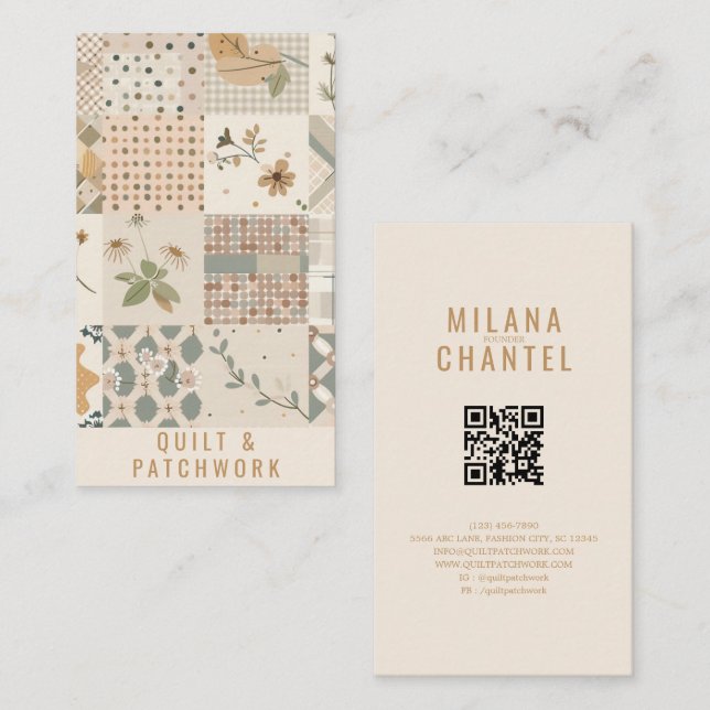 Tarjeta De Visita Ropa hecha a mano de patchwork de beige pastel (Anverso / Reverso)