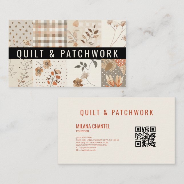 Tarjeta De Visita Ropa hecha a mano de Patchwork de Colcha Beige Pas (Anverso / Reverso)