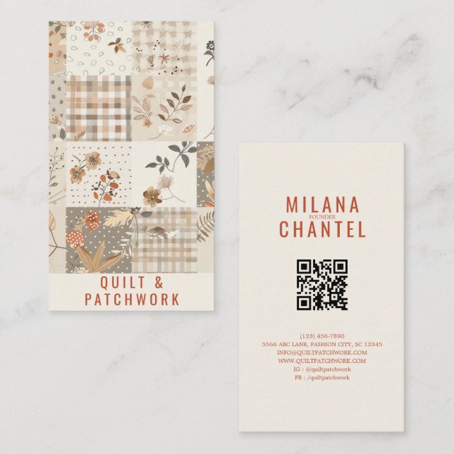 Tarjeta De Visita Ropa hecha a mano de Patchwork de Colcha Beige Pas (Anverso / Reverso)