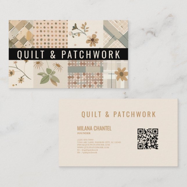 Tarjeta De Visita Ropa hecha a mano de patchwork de colcha beige pas (Anverso / Reverso)