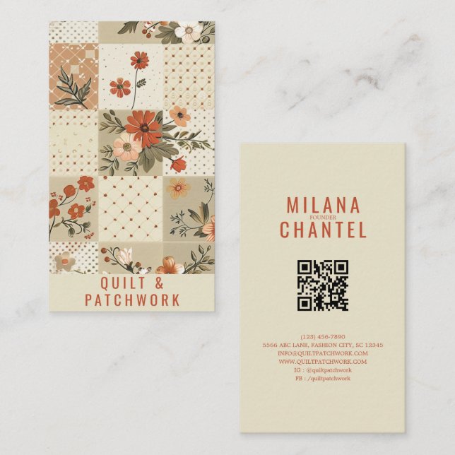 Tarjeta De Visita Ropa hecha a mano de Patchwork de Colcha Beige Pas (Anverso / Reverso)