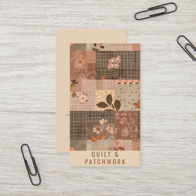 Tarjeta De Visita Ropa hecha a mano de patchwork de colcha marrón (Anverso/Reverso In Situ)