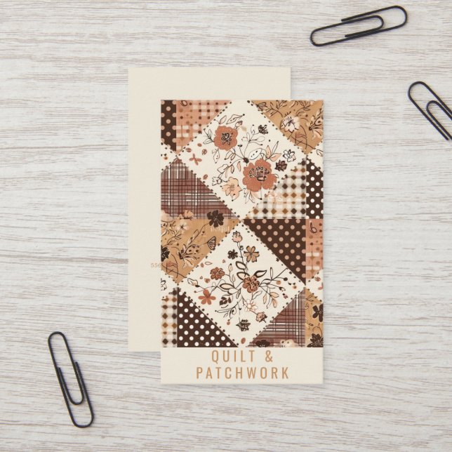 Tarjeta De Visita Ropa hecha a mano de patchwork de colcha marrón (Anverso/Reverso In Situ)