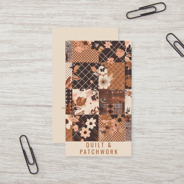 Tarjeta De Visita Ropa hecha a mano de patchwork de colcha marrón (Anverso/Reverso In Situ)