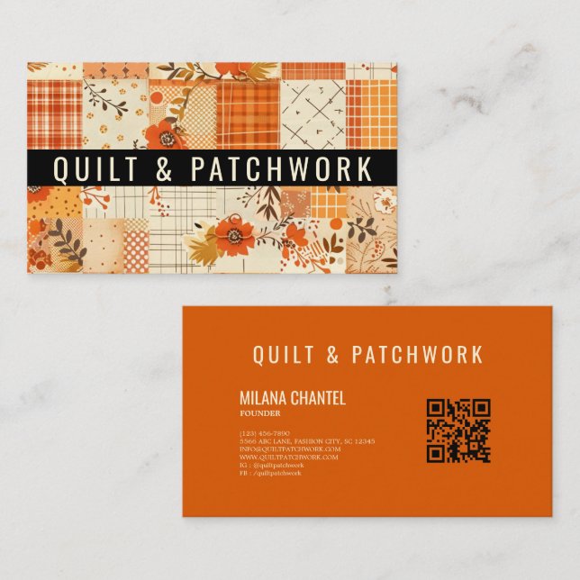 Tarjeta De Visita Ropa hecha a mano de patchwork de colcha naranja (Anverso / Reverso)